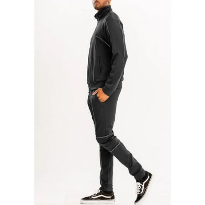 Reflective Piping Slim Fit Tracksuit in Black