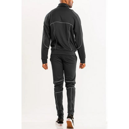 Reflective Piping Slim Fit Tracksuit in Black