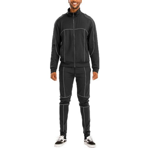Reflective Piping Slim Fit Tracksuit in Black