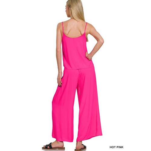 Cami Top & Super Flare Palazzo Pant Set in Hot Pink