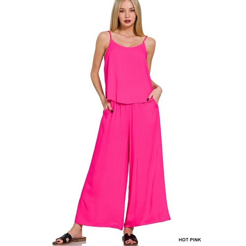 Cami Top & Super Flare Palazzo Pant Set in Hot Pink