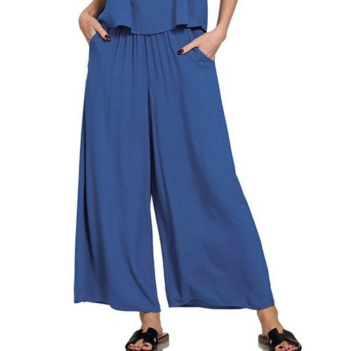 QTQP-7261A3 Super Flare Palazzo Pant in Light Navy