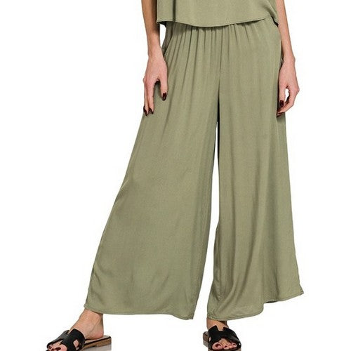 QTQP-7261A3 Super Flare Palazzo Pant in Light Olive