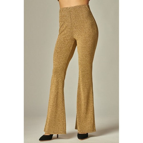 NAOMI-100 Metallic Simmer Flare Pants in Gold