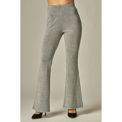 NAOMI-100 Metallic Simmer Flare Pants in Silver