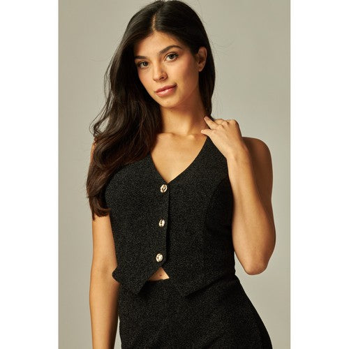 NAOMI-300 Metallic Simmer Halter Waistcoat in Black