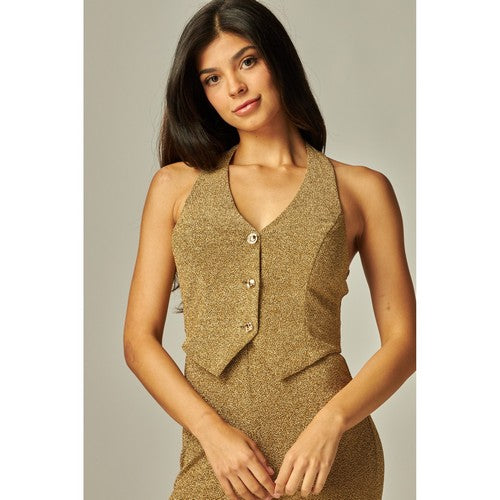 Metallic Simmer Halter Waistcoat in Gold