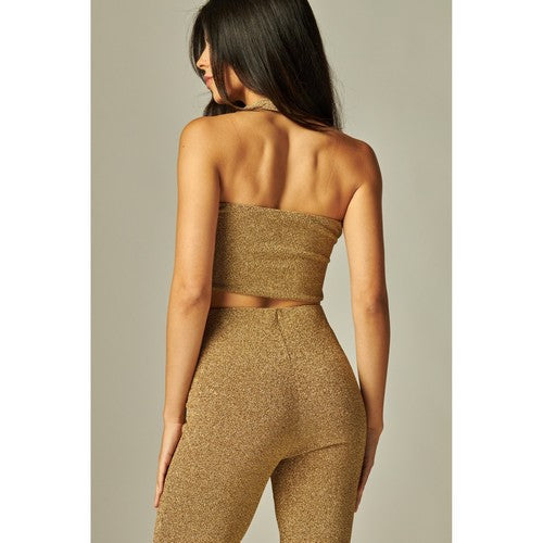 Metallic Simmer Halter Waistcoat in Gold