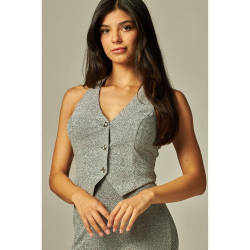 Metallic Simmer Halter Waistcoat in Silver