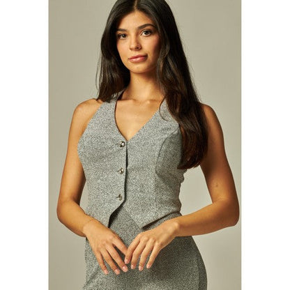 Metallic Simmer Halter Waistcoat in Silver