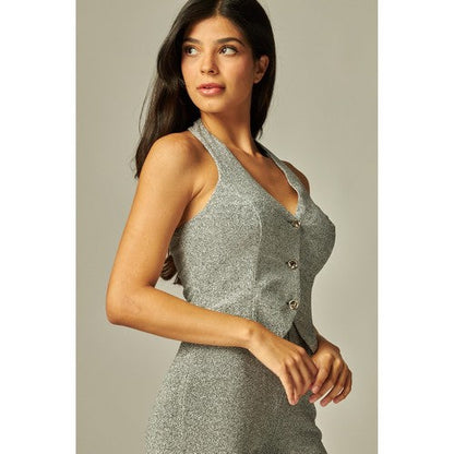 Metallic Simmer Halter Waistcoat in Silver