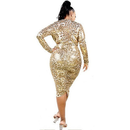 Metallic Leopard Print Skirt Set in Gold