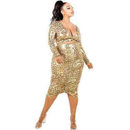Plus Size Lurex Wrap Crop Top in Gold Leopard