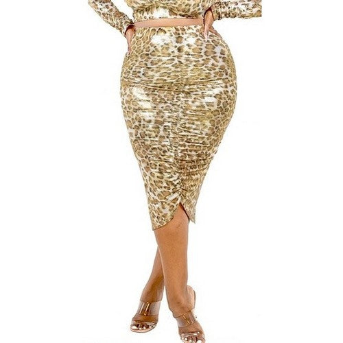 GST4094 Metallic Leopard Print Skirt in Gold
