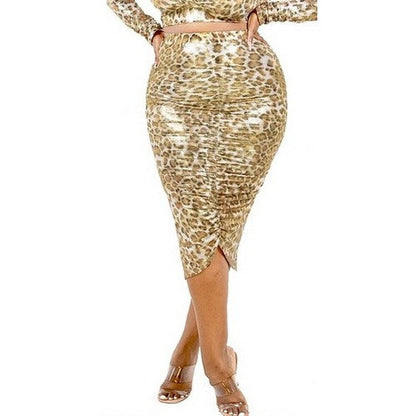 GST4094 Metallic Leopard Print Skirt in Gold