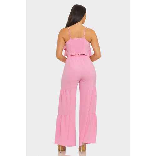 Tiered Palazzo Pant Set in Pink
