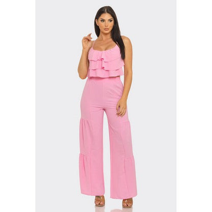 Tiered Palazzo Pant Set in Pink