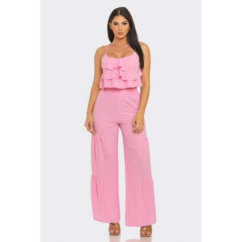 Tiered Palazzo Pant Set in Pink