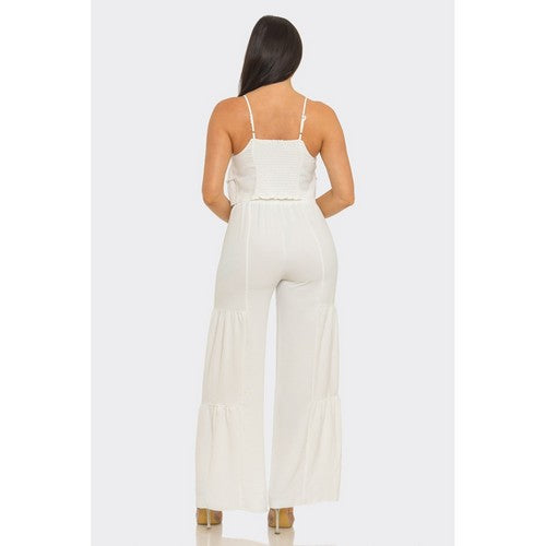 Tiered Palazzo Pant Set in White