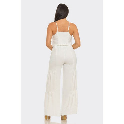 Tiered Palazzo Pant Set in White