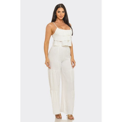 Tiered Palazzo Pant Set in White