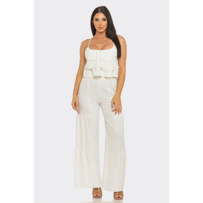 Tiered Palazzo Pant Set in White