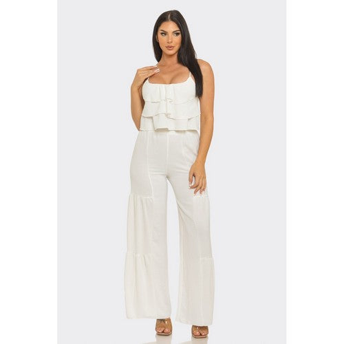 Tiered Palazzo Pant Set in White