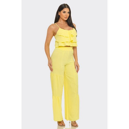 Tiered Palazzo Pant Set in Yellow