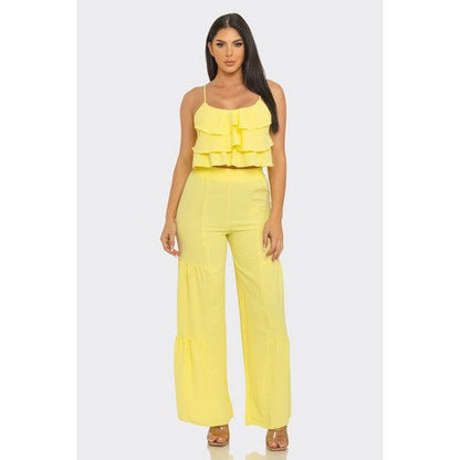 Tiered Palazzo Pant Set in Yellow