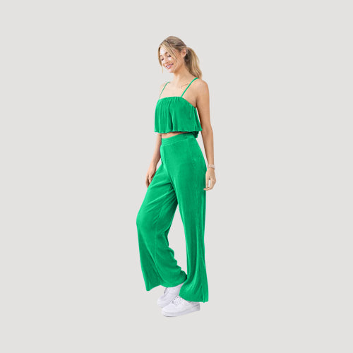Plissé Cami Crop Top in Kelly Green