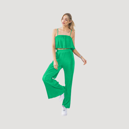 Plissé Cami Crop Top in Kelly Green