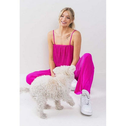 Plissé Wide Leg Pant Set in Magentа