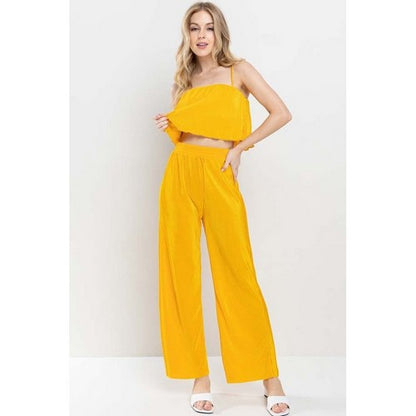 Plissé Cami Crop Top in Mustard