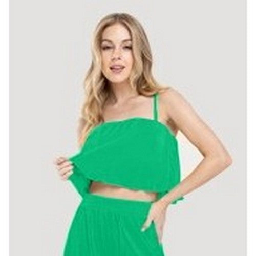 Plissé Cami Crop Top in Kelly Green