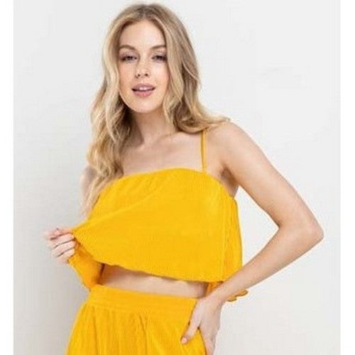 GT5761 Plissé Cami Crop Top in Mustard