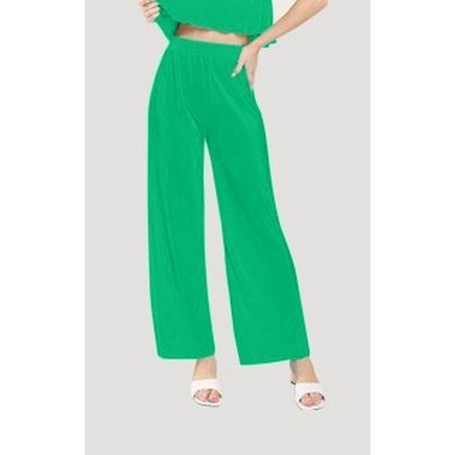 Plissé Wide Leg Pants in Kelly Green