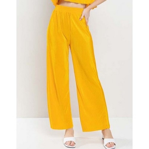 Plissé Wide Leg Pants in Mustard