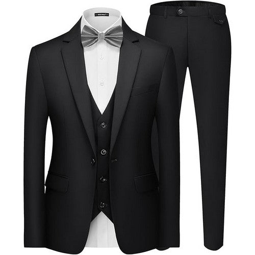 Slim Fit 1-Button Tuxedo Pant Suit in Brilliant Black