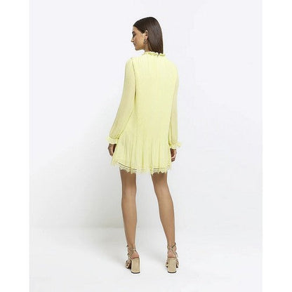 River Island Accordian Pleat Shift Dress in Yelllow