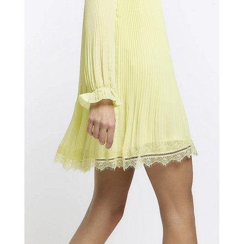 River Island Accordian Pleat Shift Dress in Yelllow