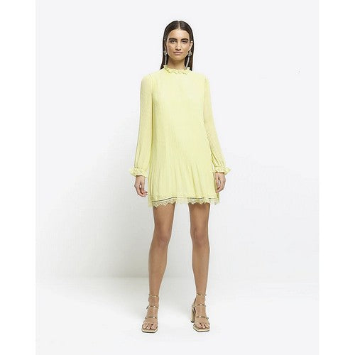 River Island Accordian Pleat Shift Dress in Yelllow