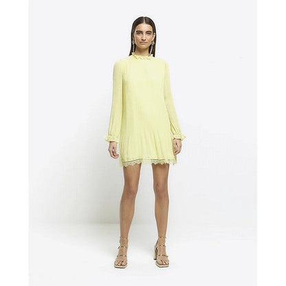 River Island Accordian Pleat Shift Dress in Yelllow