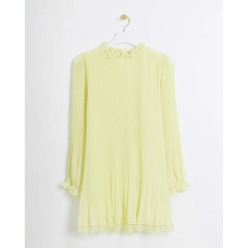 River Island Accordian Pleat Shift Dress in Yelllow