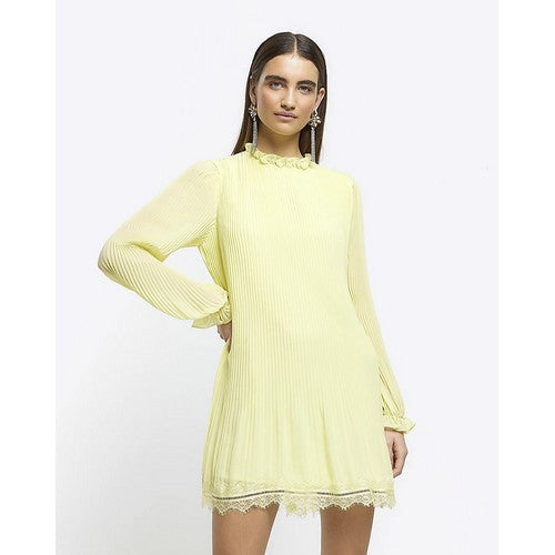 River Island Accordian Pleat Shift Dress in Yelllow 