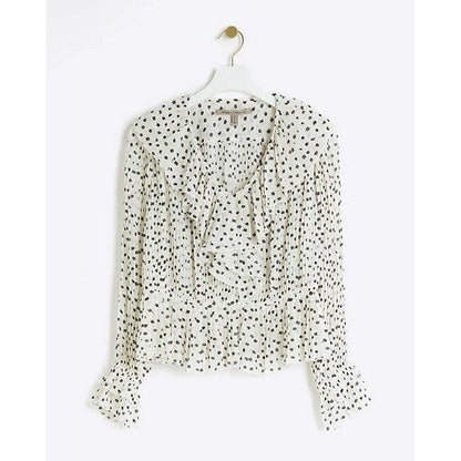 River Island Accordian Pleat Frill Blouse in Black & White Dot