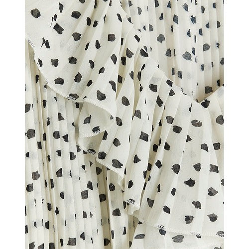 River Island Accordian Pleat Frill Blouse in Black & White Dot
