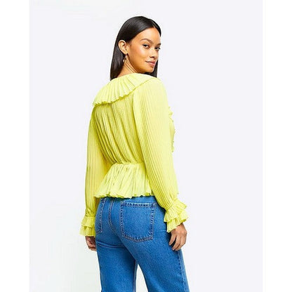 River Island Accordian Pleat Frill Blouse in Yellow