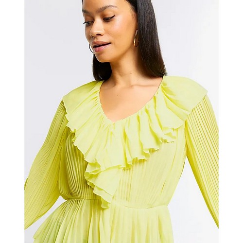 River Island Accordian Pleat Frill Blouse in Yellow