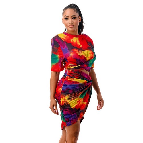 Tie Dye Wrap Tee & Skirt Set