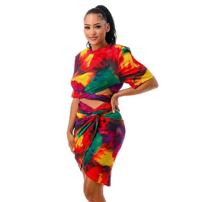 Tie Dye Wrap Tee & Skirt Set